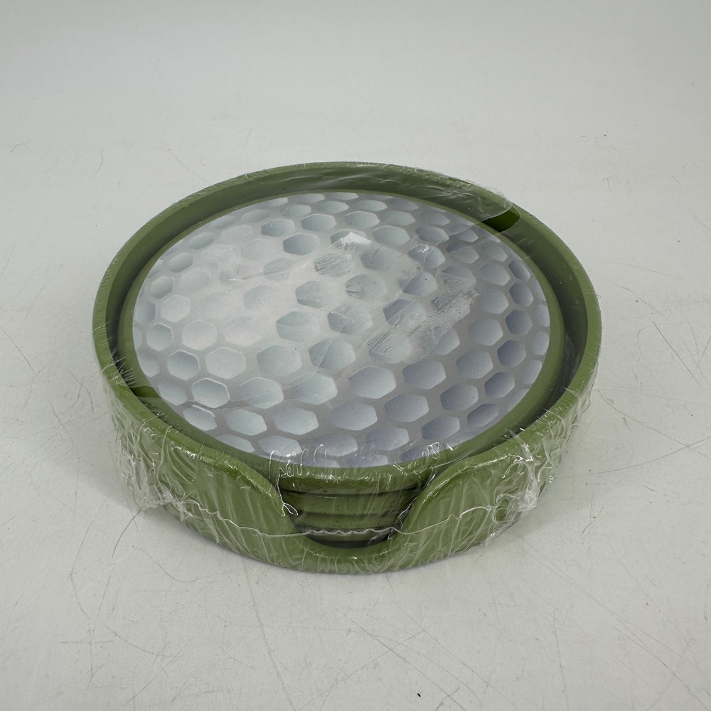 Pfaltzgraff Golf Ball Coaster Set of 4 with Green Holder 5293323 New